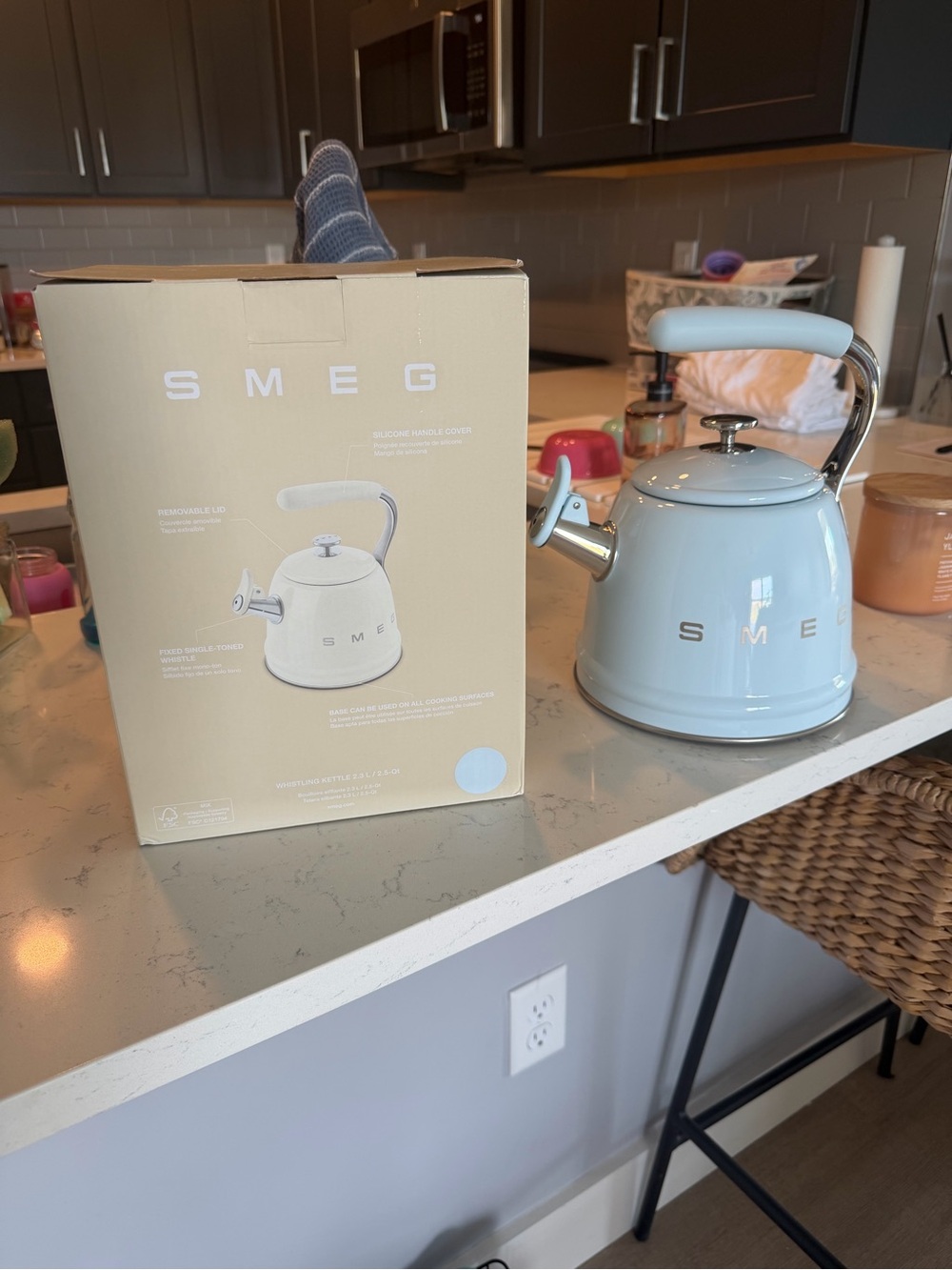 SMEG Pastel Blue Stovetop Kettle with Soft-Touch Handle